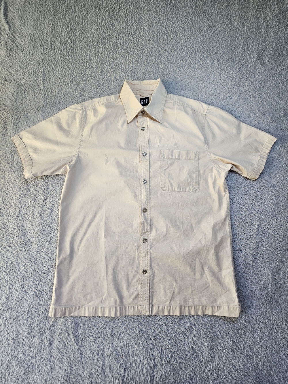VTG 2000 Gap Men’s Medium Short Sleeve Button Up Shirt Tan Beige Cotton